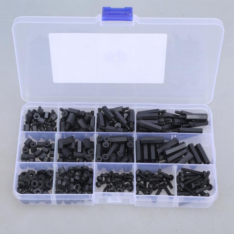 380Pcs Nylon Standoff Set with Spacers, Screws, and Nut 3mm Nylon Hexagonal Washer Nut with Storage Box Enduring