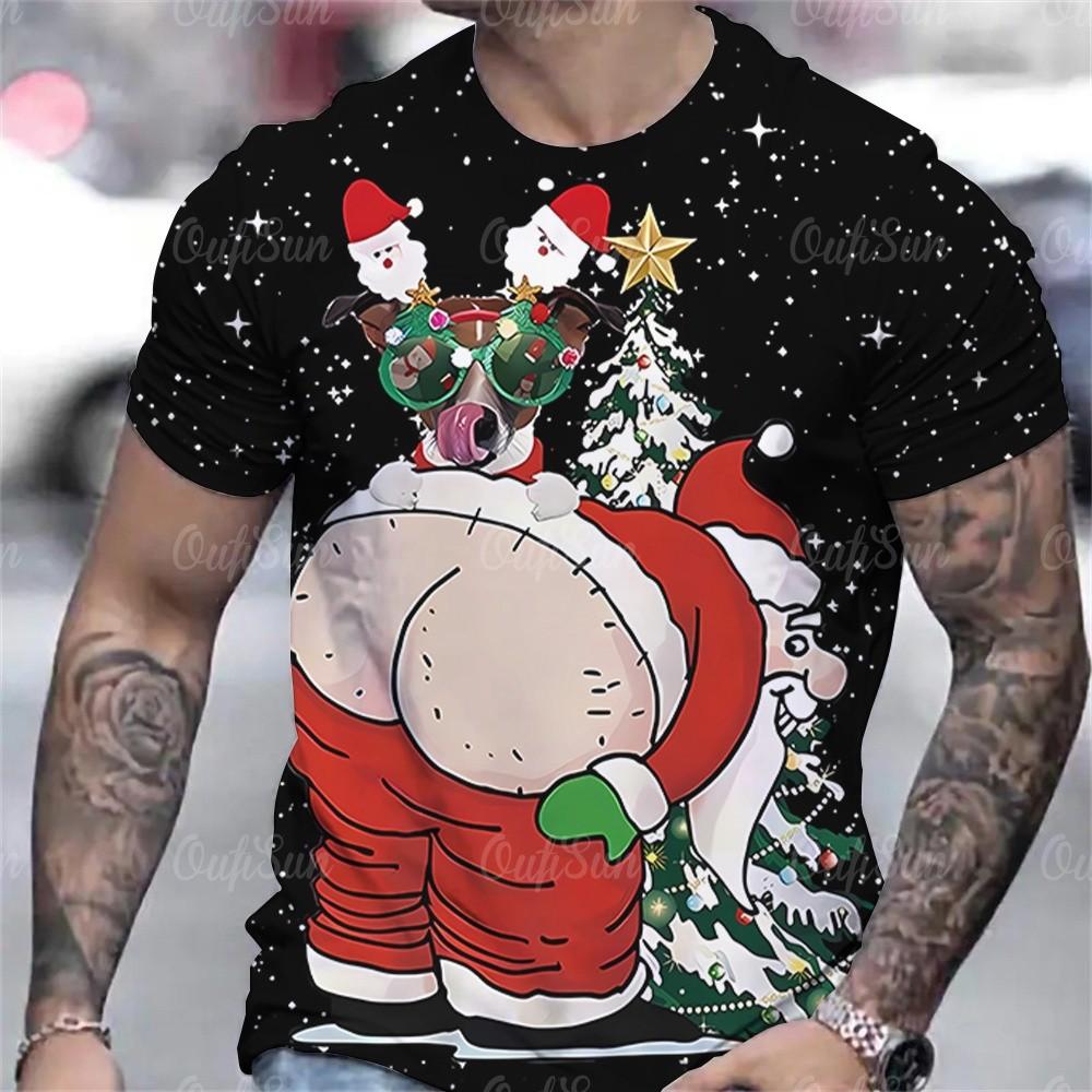 Men's Christmas 3D Printed T-shirt Short Sleeved T-shirt Casual Party Christmas Gift Fun Holiday Pattern Round Neck Top Summer Fashion Clothing
