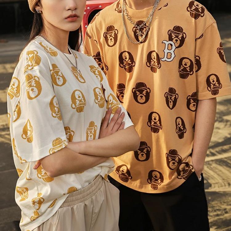 New MLB New York Yankees Drop Shoulder Sleeve T Shirt Unisex Dark Cream 3ATSEC733-50CRS