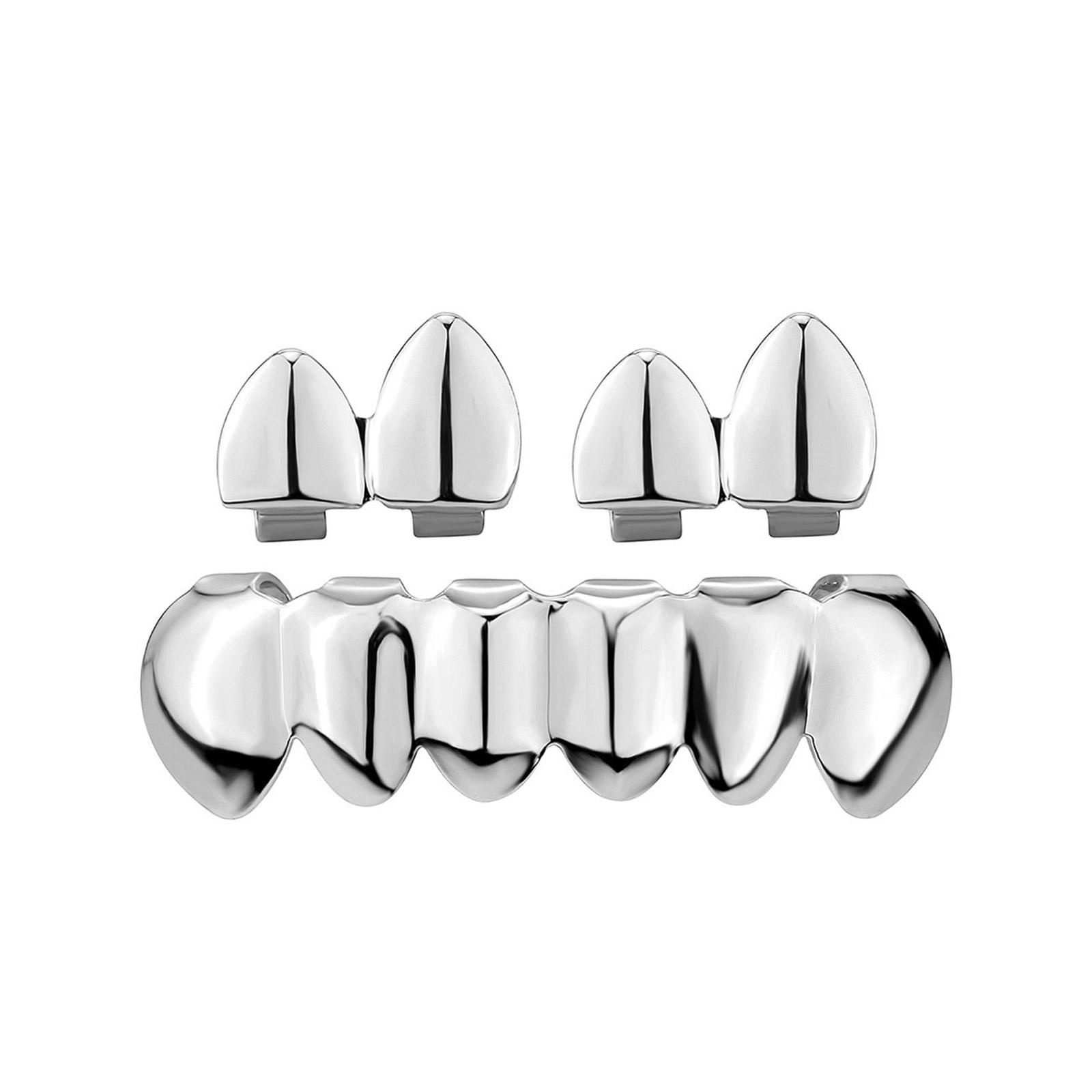 

Унисекс Блинг Грилзы для Зубов Урбан Хип-Хоп Блестящие Зубы Грилзы Набор Сплав Верх Низ Мода Накладка для Зубов Шарм серебряный