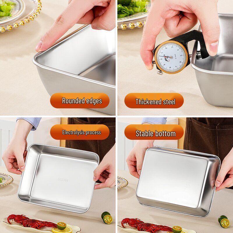 Rectangular Stainless Steel Fresh-keeping Box with Lid for Home and Commercial Use - Ideal for Refrigerator Storage, Meal Prep, and Cafeterias.
