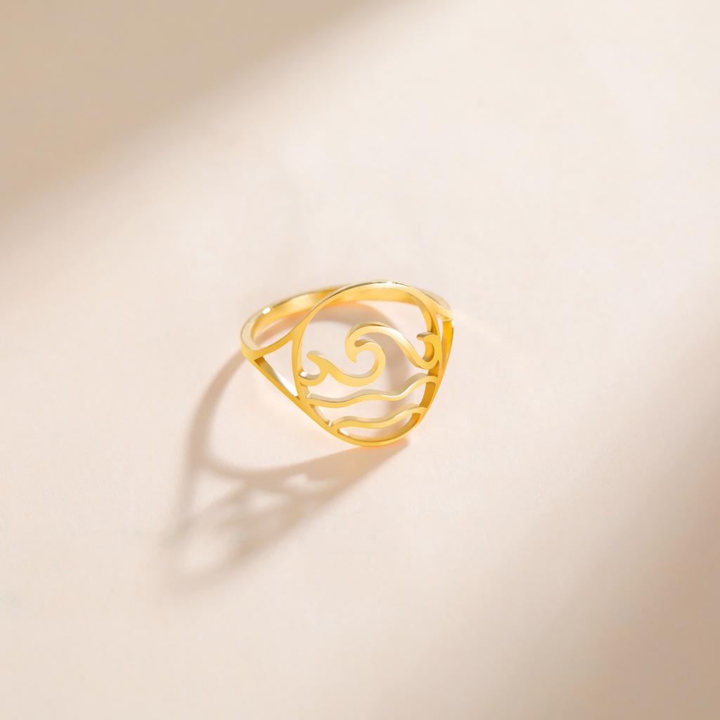 Cazador Minimalist Sea Wave Rings for Women Men Stainless Steel Finger Ring Jewelry Party Birthday Anniversary Gift Wholesale