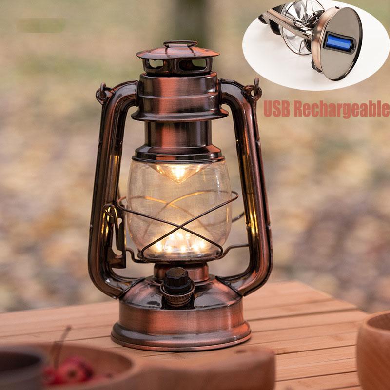 Vintage Camping Lantern Light 18650 Battery Rechargeable USB LED Outdoor Tent Portable Lantern Dimming Lamp Camping Supplies