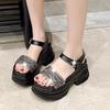 Fashion High Quality Women Retro Platform Sandals Summer Open Toe Slippers Crystal Ladies Lightweight Open Toe Beach Shoes 8CM