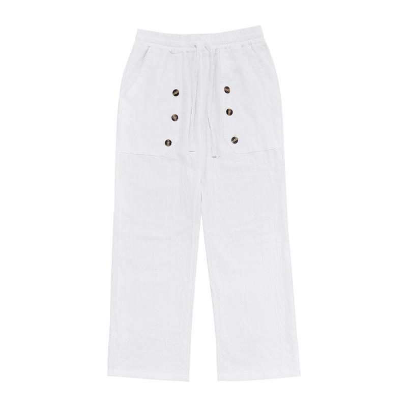 Fashion Men's Casual Trousers Beach Men's Casual Multi-button Cotton Linen Loose Trousers Men