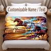 Horse Theme Soft Blanket Personalized Custom Name Text Print Warm Blanket Home Sofa Bedroom Decor
