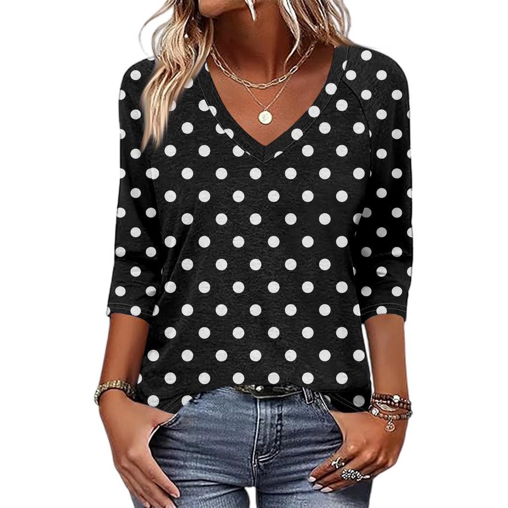Women's V Neck 3/4 Sleeve Tops Casual T Shirts Basic Summer Tees Loose Fit Fall Pullover Tunic