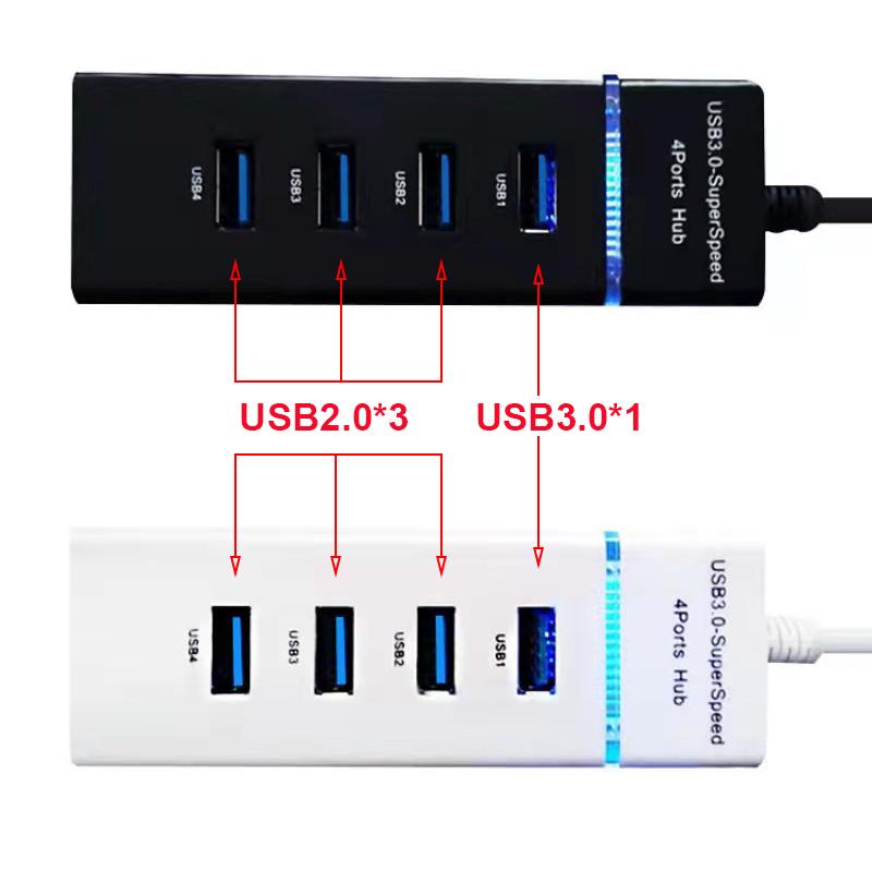 USB 3.0 HUB High Speed LED 1 to 4 Port Cable Splitter USB Data Transmission Extender Phone Charging Dock Multiple Adapter