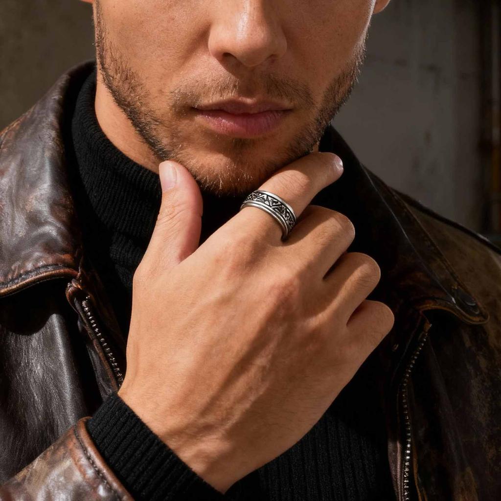 Vintage Celtic Knot Rune Rings for Men, Silver Color Stainless Steel Rotating Ring, Punk Fashion Finger Jewelry Gifts
