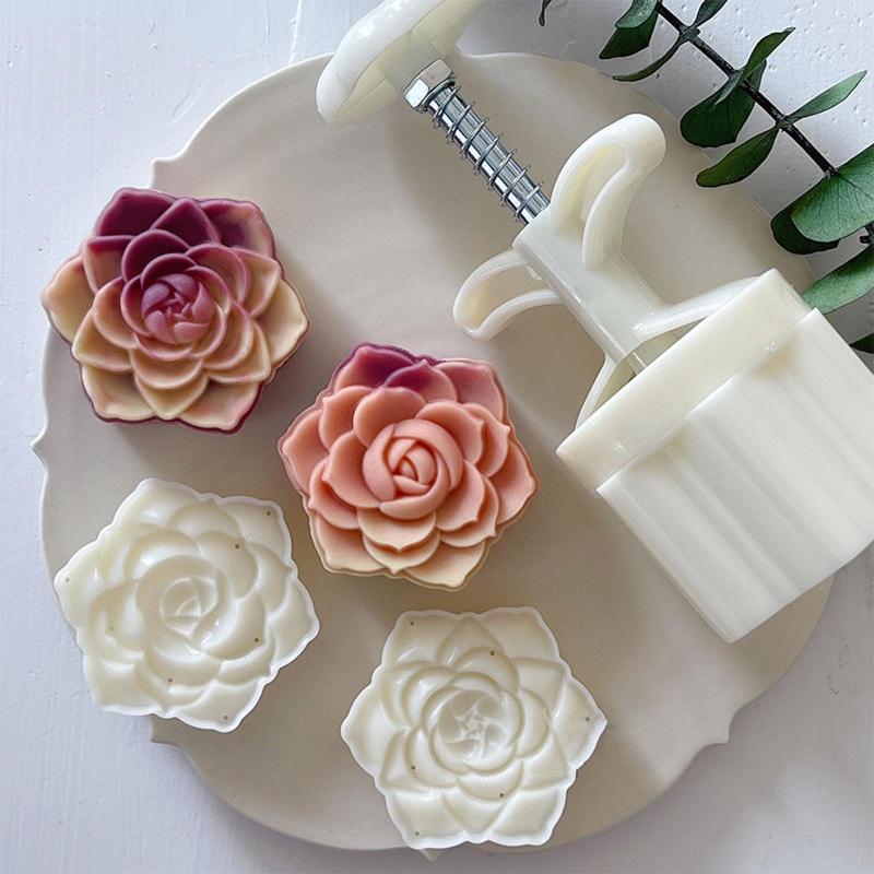 Plastic Mooncake Stamp Cute Flower Shape Mooncake Mold Festival DIY Hand Press Mooncake Cutters Pastry Decorating Gadget