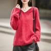 Seamless Brushed Knitted Wool Sweater for Women with V-neck, Loose Fit, Long-sleeved Top