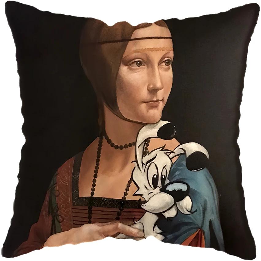 Huse de pernă pictură cu figuri amuzante europene clasice, husă de pernă, decor pentru casă, figură amuzantă suflând bule, huse de pernă