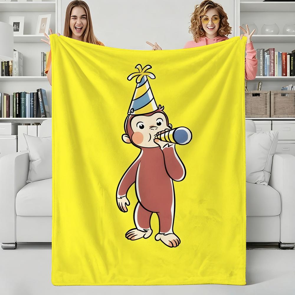 Cartoon C-Curious George Throw Flannel Blanket Perfect for Sofa Office Bed Travel Sleep Read Relax Camping four season use
