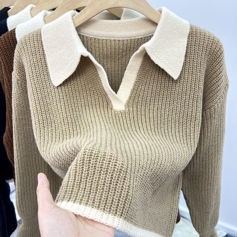 Sweater Knitted Sweater Autumn Winter Korean Edition Lazy Style Soft Glutinous Outer Loose Small Bottom Casual Top
