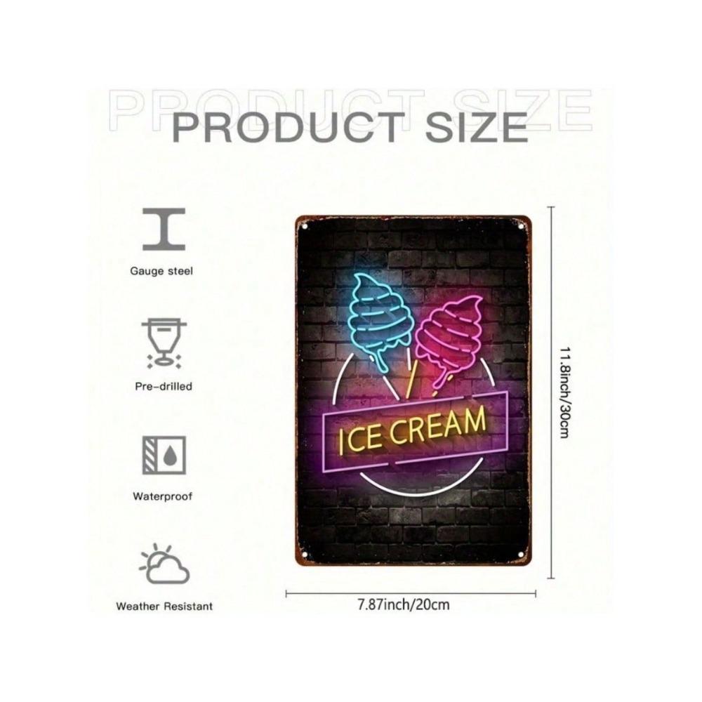 Retro Neon Ice Cream Metal Wall Art Sign for Kitchen Decor
