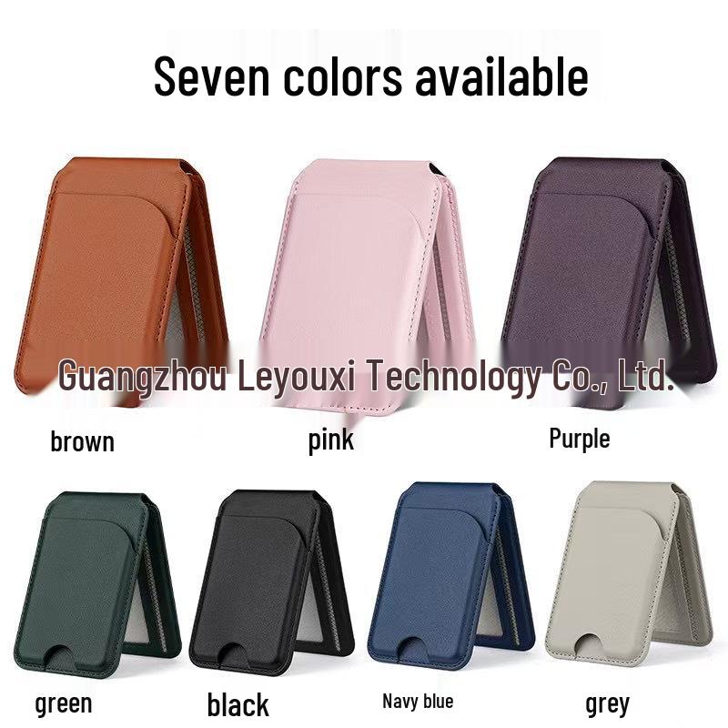 European Fashion Magnetic MagSafe Card Holder: Eco-Friendly PU Leather Folding Stand with Metal Hinge.
