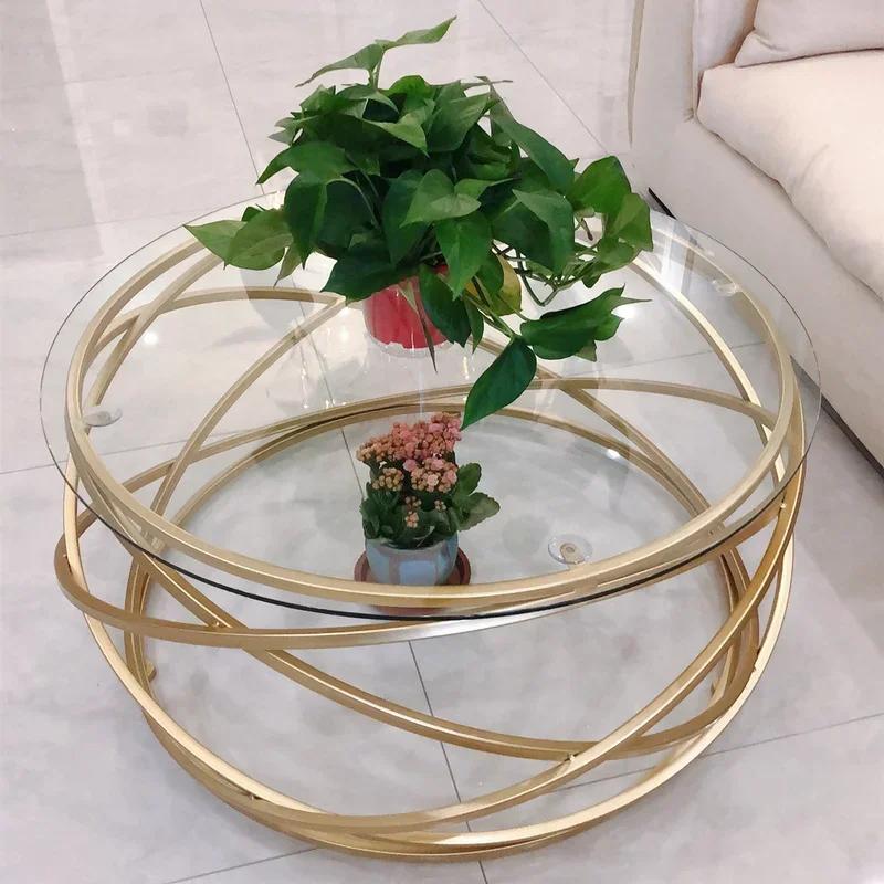 Iron coffee table fashion small apartment living room coffee table tempered glass round sofa side coffee table WF924430