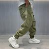 Herren Trend Vintage Streetwear Kordelzug Baggy Cargohose Sommer Casual Uni Taschen Locker Haremshose