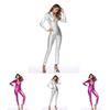 Smooth Touch Metallic Sexy Catsuit Jumpsuit With Double Zipper Closure For Parties