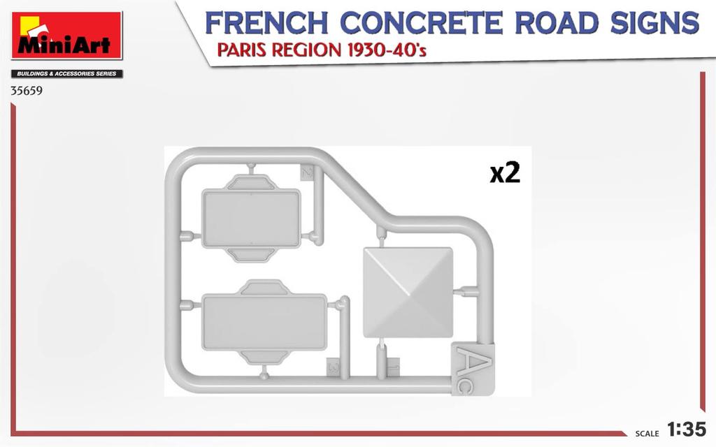Miniart Scale French Pavement Road Sign Paris Plastic Model Kit MA35659 1/35 Set, 1930-1940, Region,