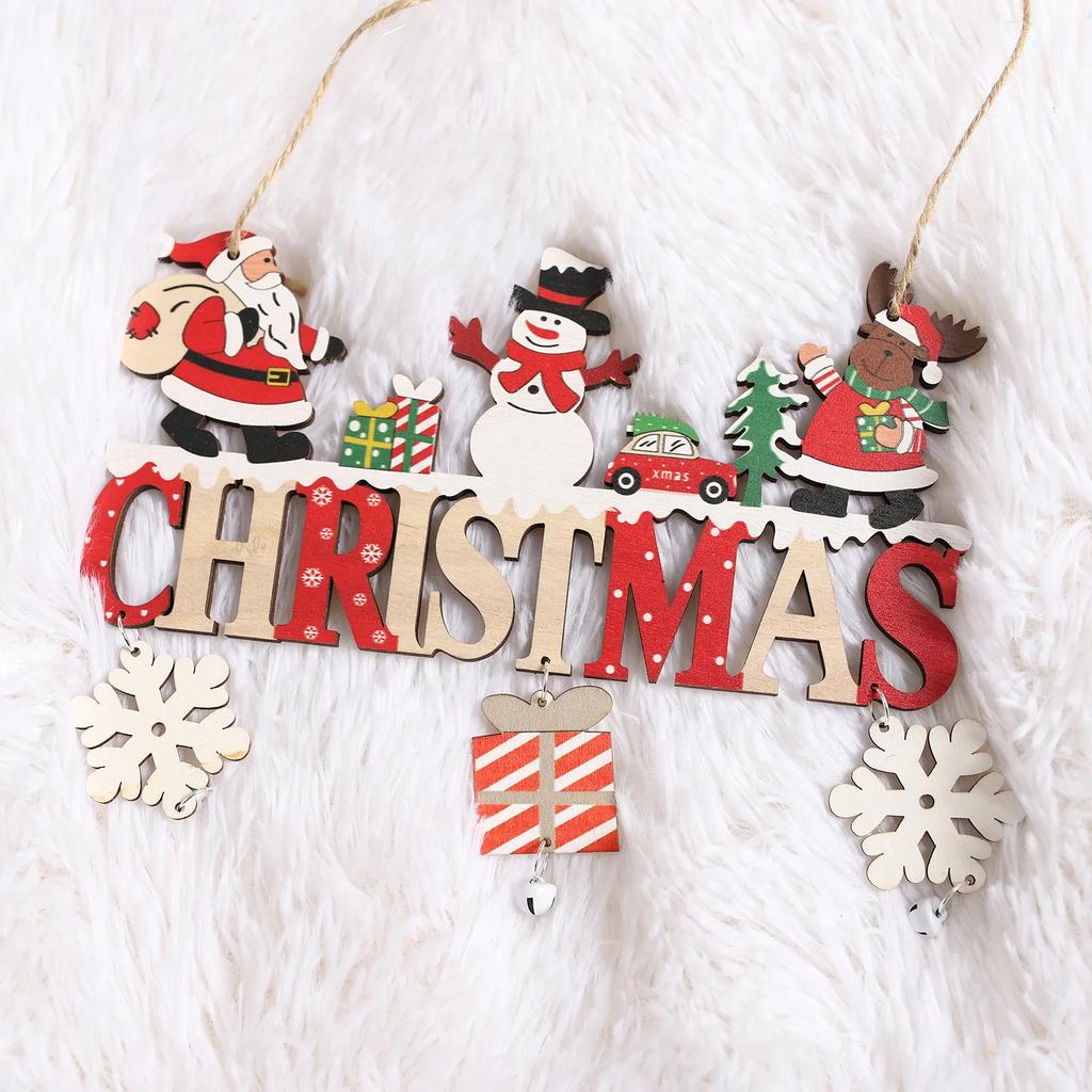 NEW Santa Claus Wooden Hanging Ornaments 2025 Merry Christmas Decorations for Home Door Xmas Tree Pendants Navidad New Year Gift