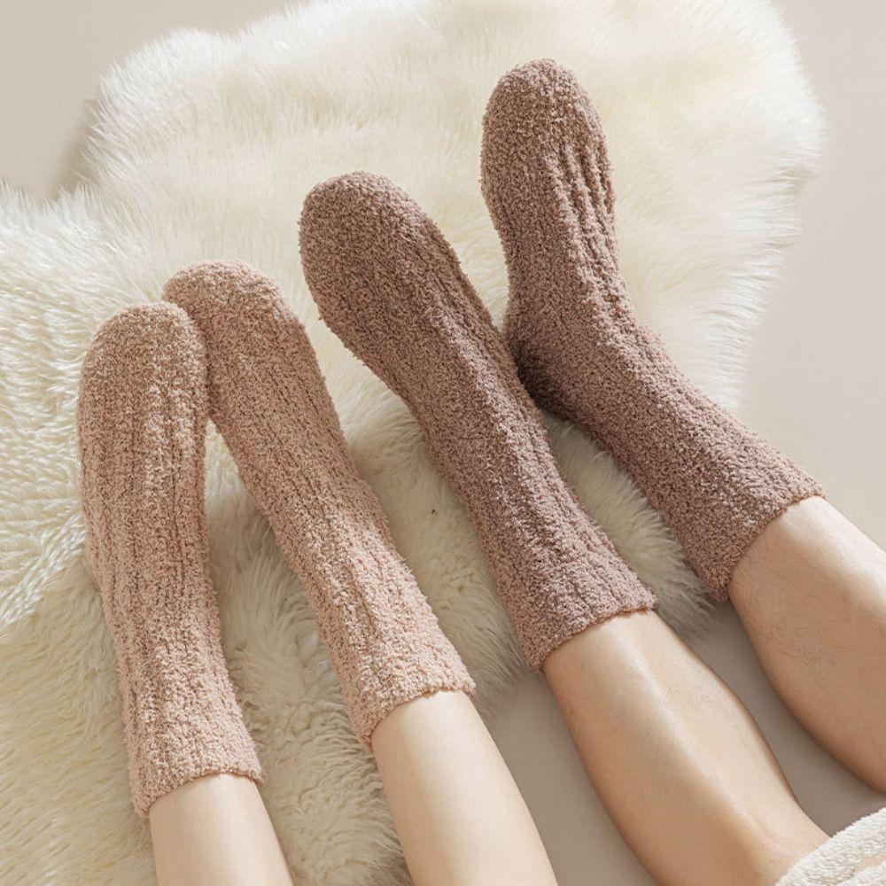 4Pairs Sleeping Coral Fleece Socks Winter Mid Tube Socks Women Floor Plush Socks For Female Men