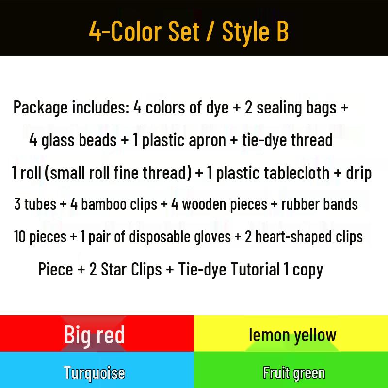 4-Color Tie-Dye DIY Kit: Eco-Friendly Cold Dyes, 250ML Bottles