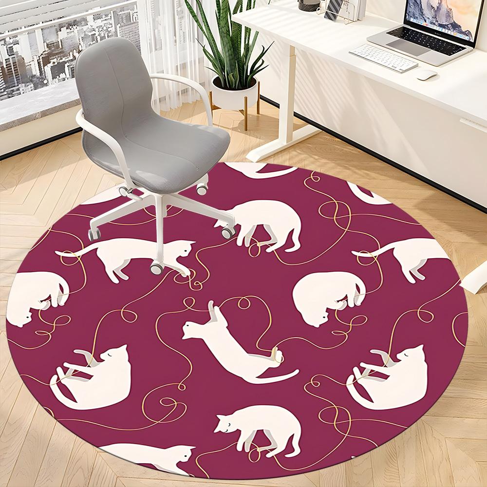 1pc Cat Thread Office Round Area Rug, Indoor Mat Suitable For Office, Under Office Chairs Bedroom Living Room Home Decor, Room Deco