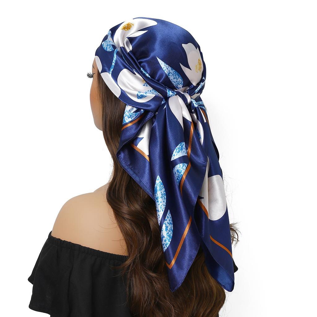Fashion Square Silk Scarf Women Headband 90*90cm Print Neck Scarfs Office Hair Band Hand Kerchief Female Bandana Headwear