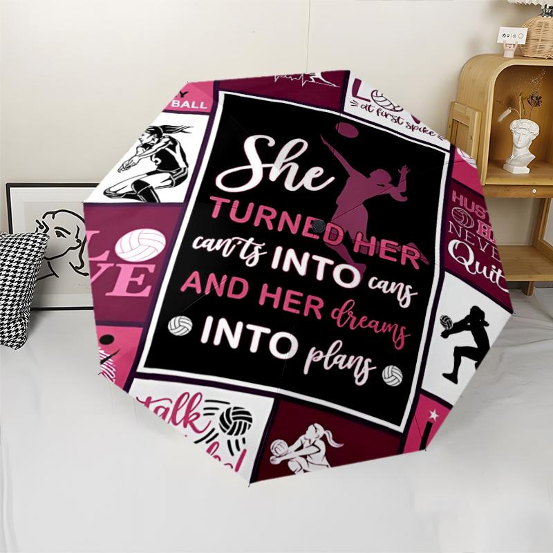 Volleyball Theme Automatic Umbrella, Lightweight & Portable, 8 Rib, Perfect for Outdoor Travel, Birthdays, Christmas, Gifts.