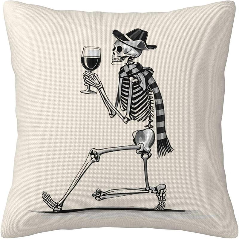 Halloween Throw Pillow Cover with Cat, Skull & Ghost Patterns - "Trick or Treat" Decor for Sofa