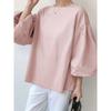 Sweet Summer K-style Fashion Solid Color round Neck Loose Cotton Lantern Sleeve Shoelace Half-Sleeve Shirt Tops Women