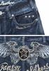 Vanson Flying Star Embroidered PU Leather Distressed Denim Pants & SP-B-15 (Size 30, Indigo)