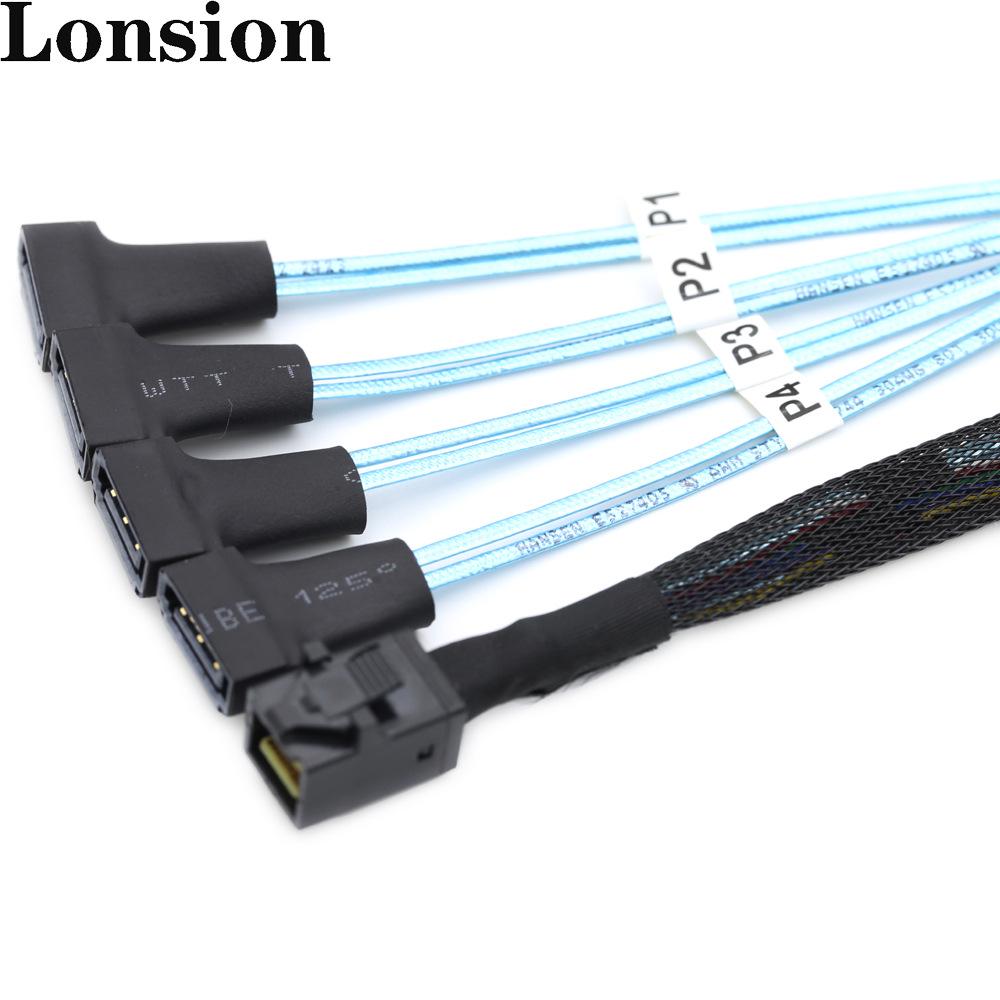 

Mini SAS HD SFF-8643 to 4 SATA 7P Male High-Speed Server Cable 0.5m чёрный