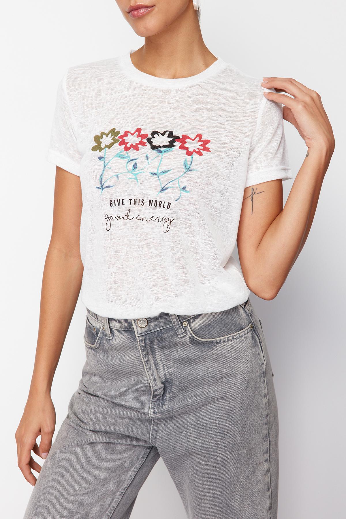 

Женская модная новая футболка White001 Обычная вязаная футболка M