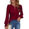 Plus Size Women's Spring New Long Sleeve V Neck Lock Casual Bubble Sleeve Top