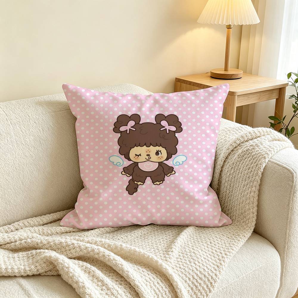 Cute M-Monchhichi Pillow Case Square Double-Sided Sofa Cushion Cover Bedroom Bedside Pillow