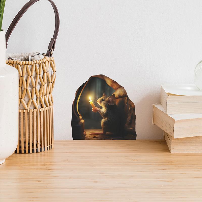 Cute 3D-style Cartoon Mouse Hole Wall Sticker Kitchen Living Room Kid Bedroom Wall Corner Decal Creative Fun Interior Decoration
