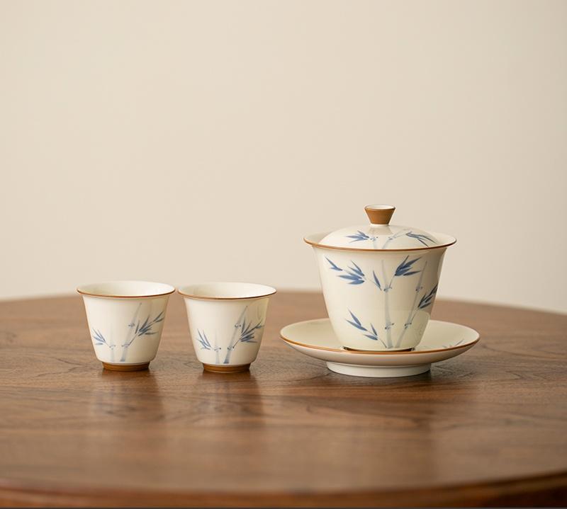 150ml Hand-painted Persimmon Bamboo Cover Bowl Household Anti Scald Gaiwan Handmade Tea Tureen Tea Making Tea Cup Tea Items