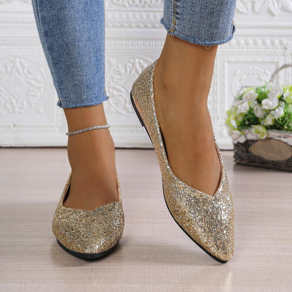 Women's Glitter Ballerina Flat Shoes With Sequins For Parties, Weddings, Everyday Wear