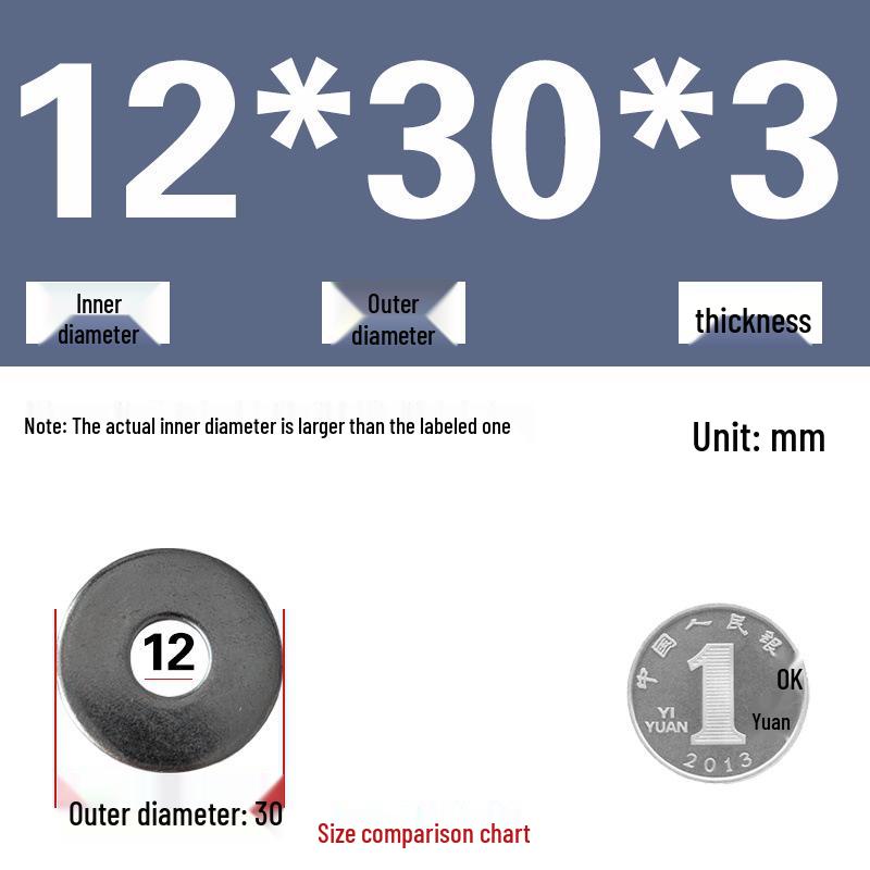 Galvanized Metal Flat Washer - Thin, Thickened, Enlarged Edge, Round, Sizes M3 to M10