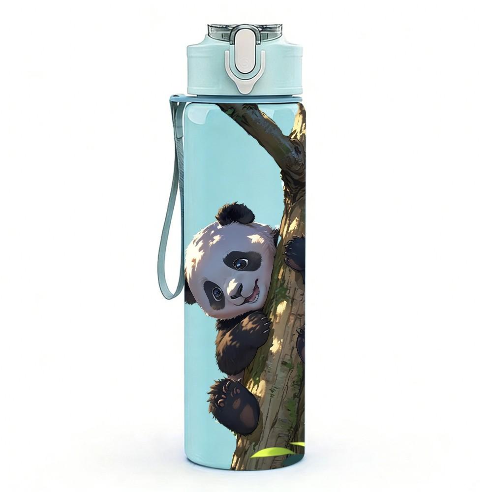 1PC Panda Bear On Tree Trunk Print 750ml Color Plastic Sports Water Bottle Leakproof Flip Straw Lid Suitable for Sports Office Home Use