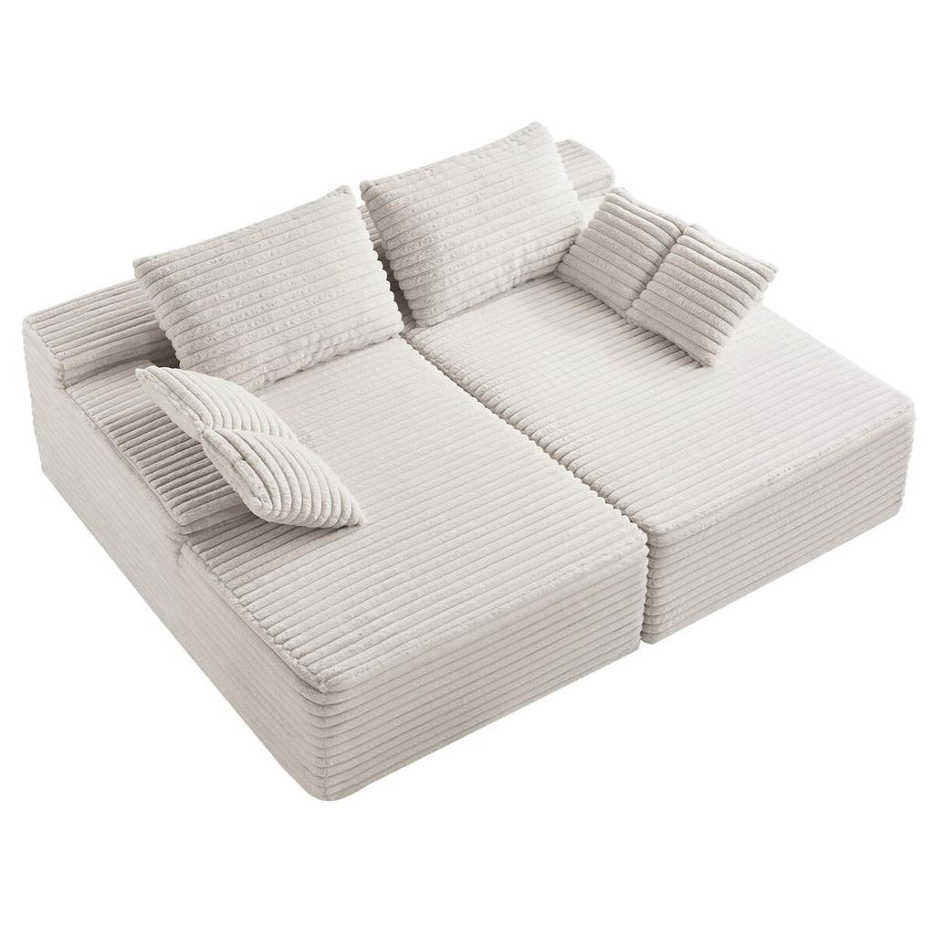 Chaise Longue Double Surdimensionnée 210 cm, Canapé Modulable en Velours Côtelé, Canapé Loveseat Confortable à Assise Profonde avec Coussins Souples et Coussins Décoratifs pour Salon