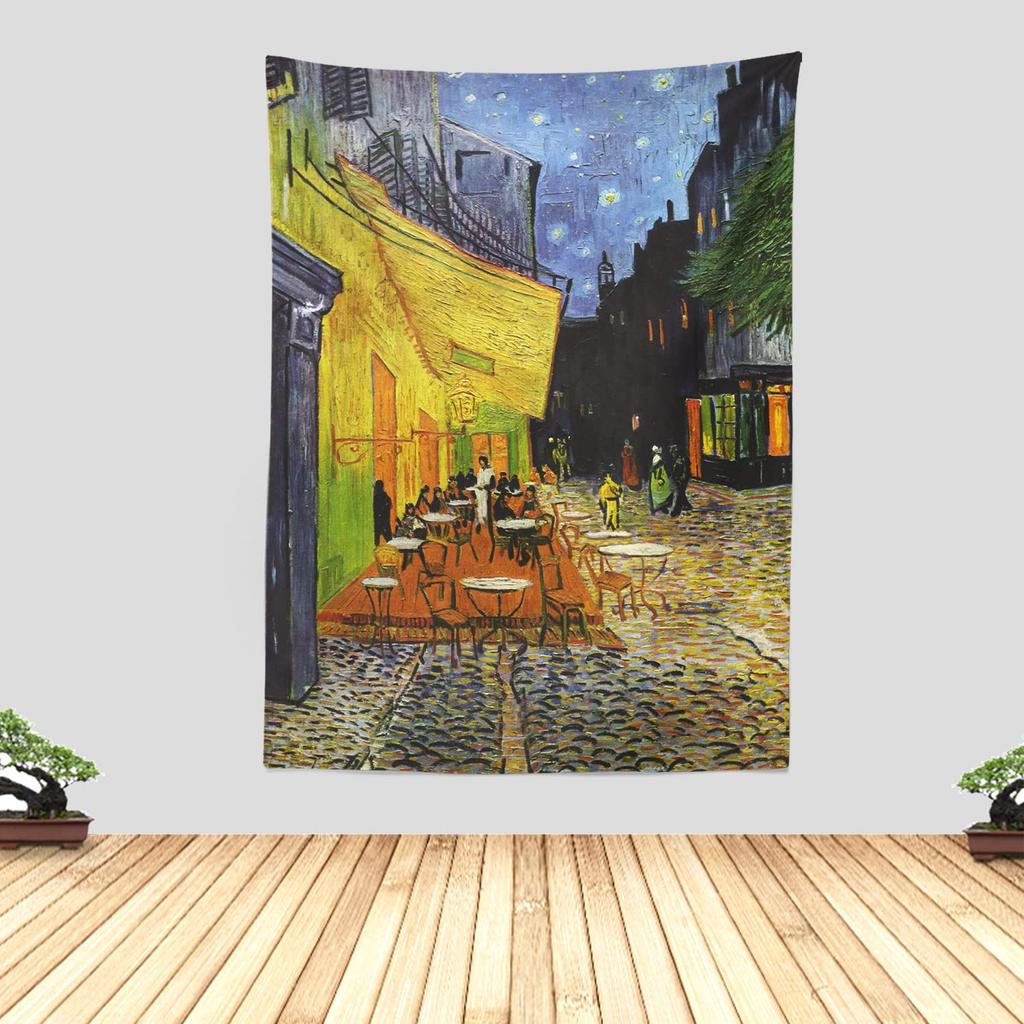 Van Gogh Schädel Wandteppich, Klassischer Ölgemälde Druck mit Skelett beim Rauchen, Wandbehang für Schlafzimmer Wohnzimmer Gothic Dekor