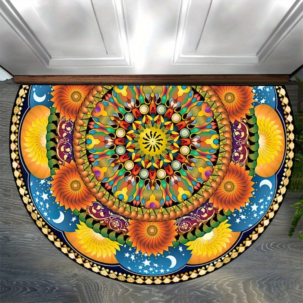 Thickened Non Slip Half Round Doormat Flower Floral Boho Door Mat Washable Absorbent Entrance Door Carpet Outdoor