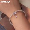 WOSTU 925 Sterling Silver Pink Lotus Flower Charms Purple Crystal tassels Pendant Moon bead Fit Bangle Neckalce DIY Make Gift