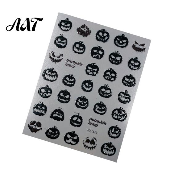 5D Embossed Nail Decals Halloween Art Stickers, Skull Pumpkin Ghost Stickers Decals, Waterproof Self Adhesive Manicure Decoration Holiday Theme