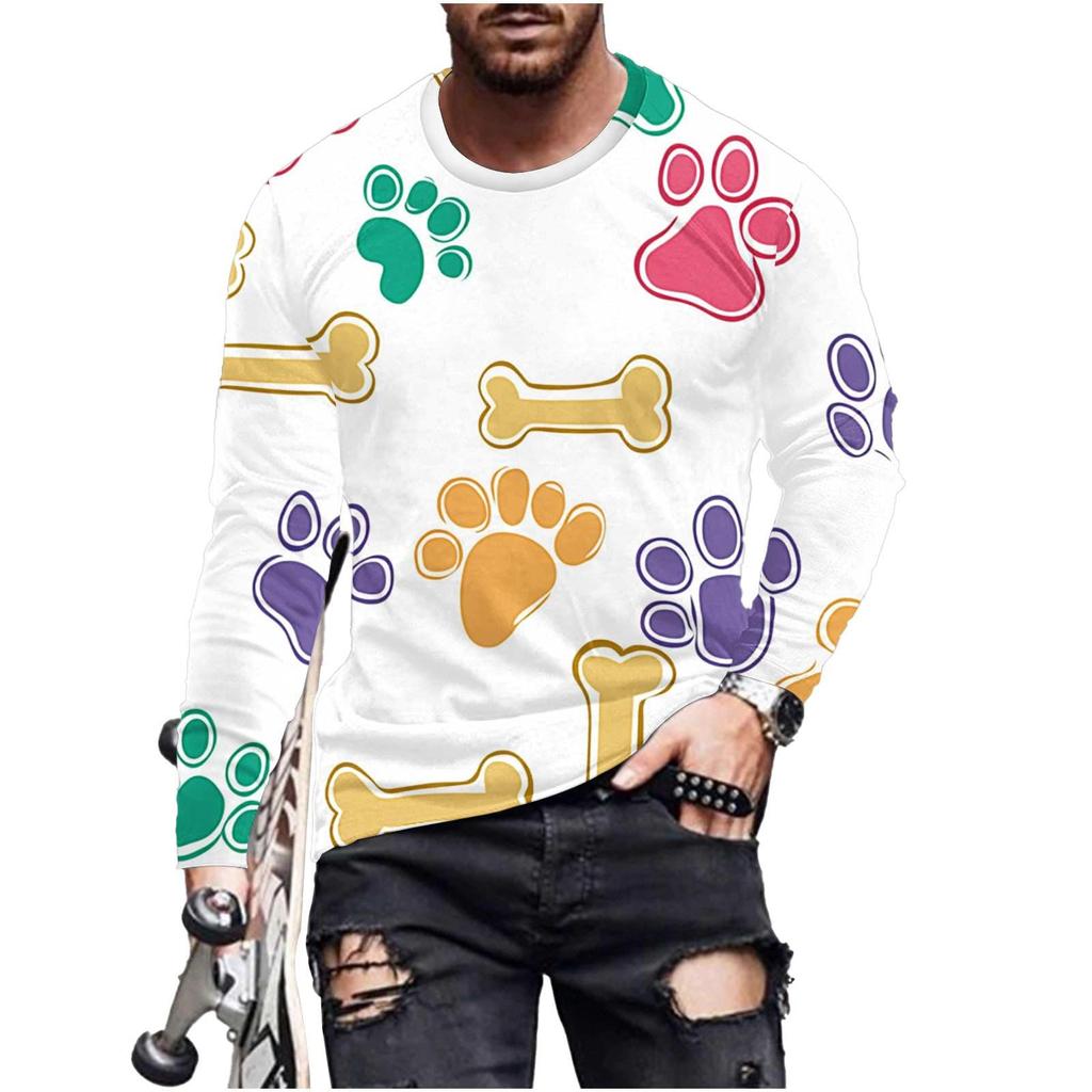 Men's Autumn and Winter 3D Printed Crew Neck Long Sleeve T-Shirt Fashion Versatile Trend Breathable Casual