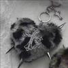 Punk Jewelry Leopard Print Rivet Cross Keychain Punk Cool Grunge Rock Heart Bag Keychain Decoration Accessories Goth
