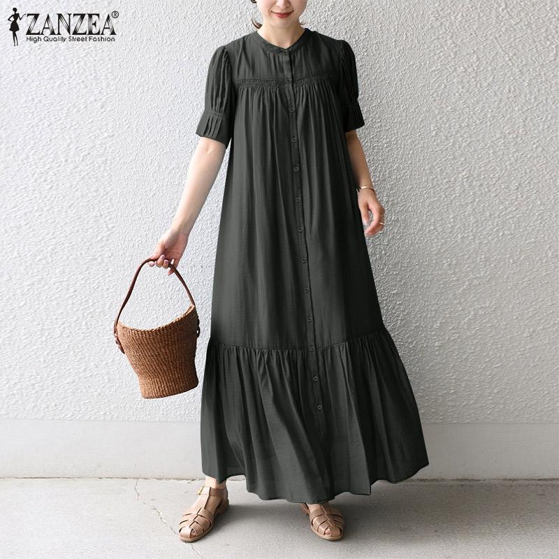 

ZANZEA Женское повседневное летнее платье с круглым вырезом и короткими рукавами